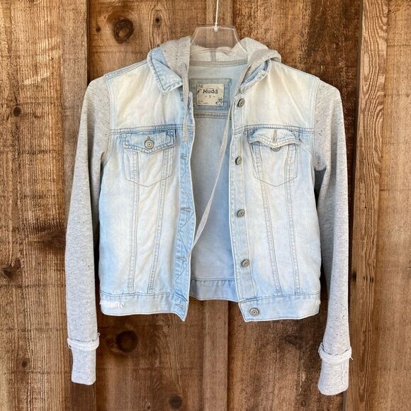 Mudd Denim/Jean Light Wash Faded Sweatshirt Jacket - Picture 2 of 5